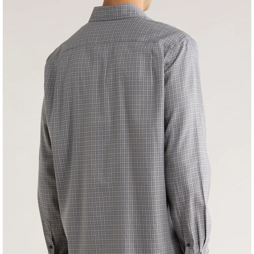 Men's Long Sleeve Gray Blue Plaid Casual Shirt