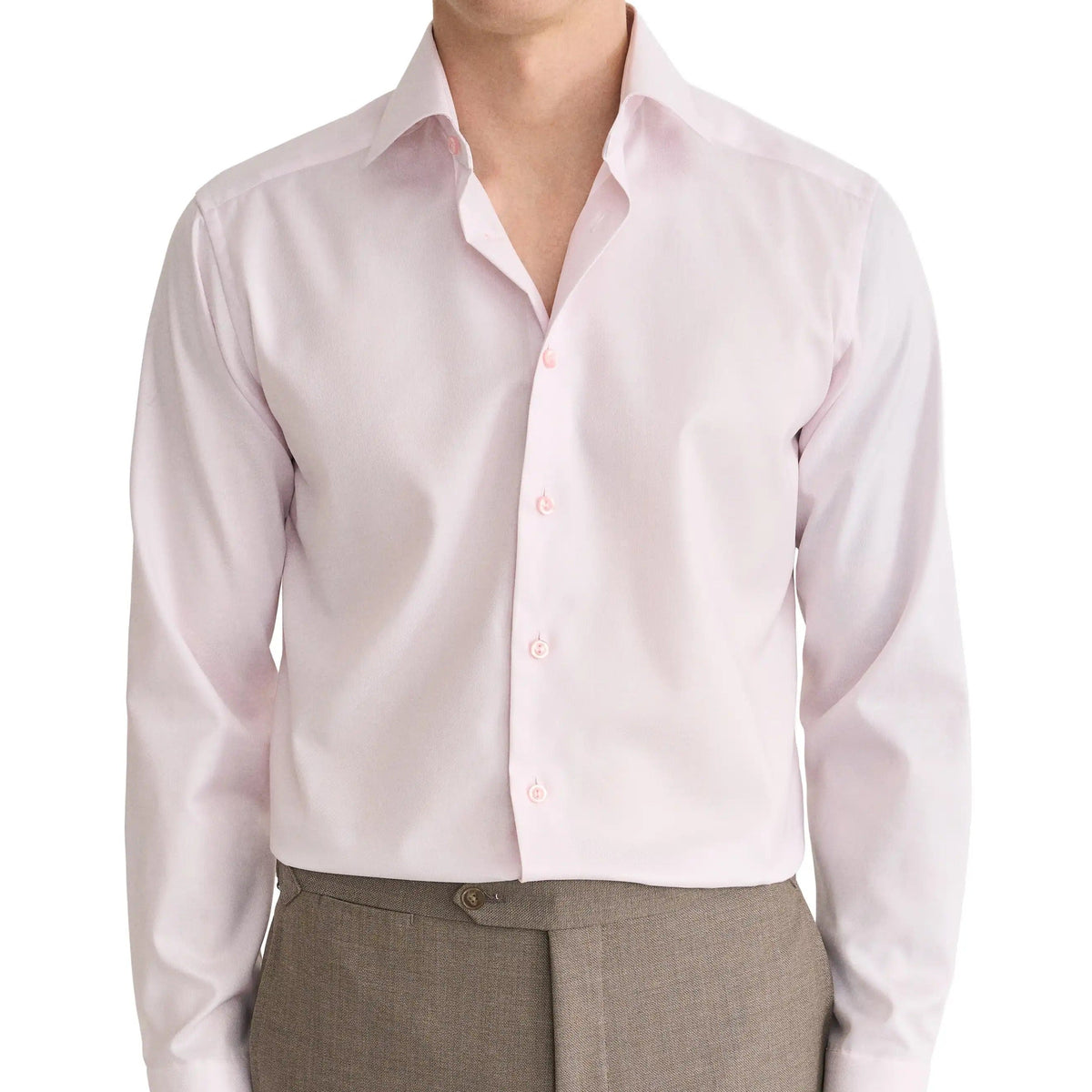 Men's Long Sleeve Light Pink Fine Striped Dress Shirt